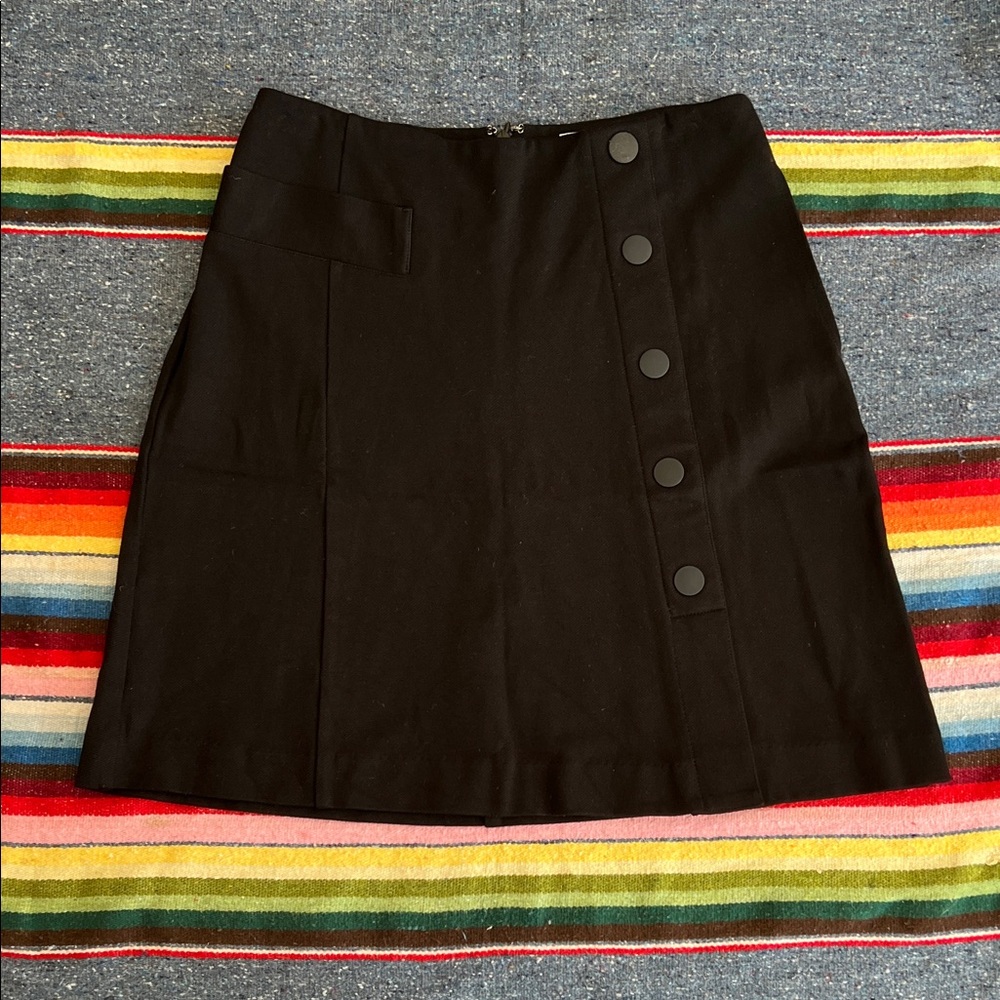 CAbi Black Mini Skirt with Side Buttons